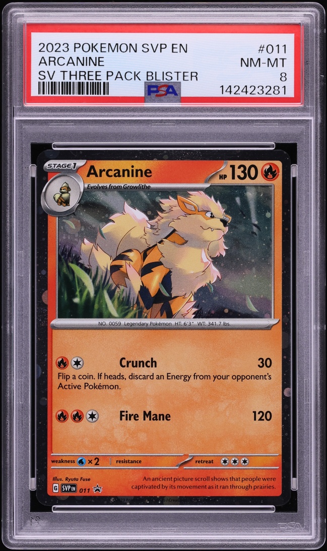 2023 Pokemon Scarlet & Violet Black Star Promo Three Pack Blister Arcanine #011 PSA 8 NM-MT