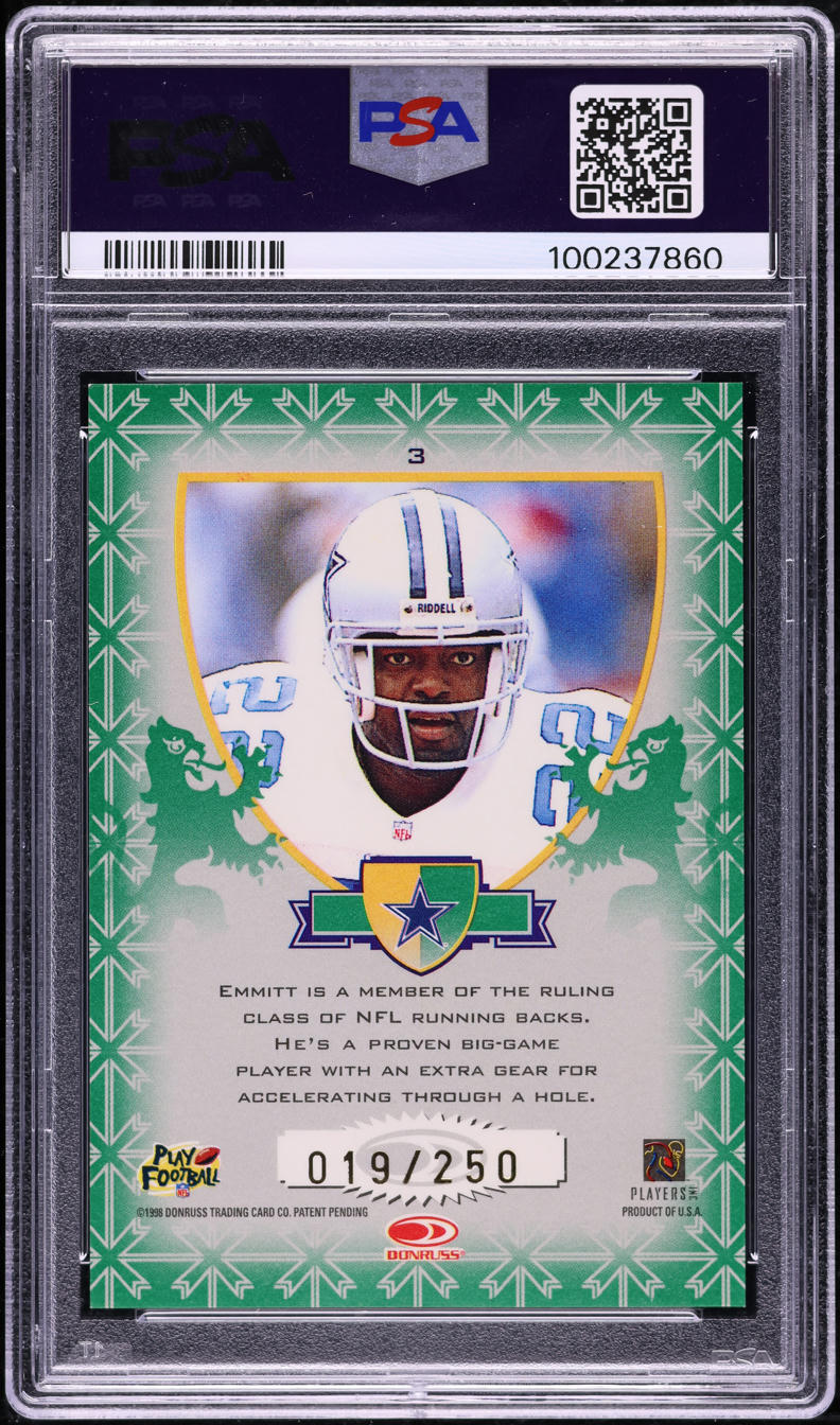 1998 Leaf Rookies & Stars Crusade Green Emmitt Smith /250 #3 PSA 10 GEM MINT
