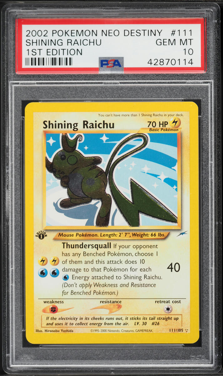 2002 Pokemon Neo Destiny 1st Edition Shining Raichu #111 PSA 10 GEM MINT