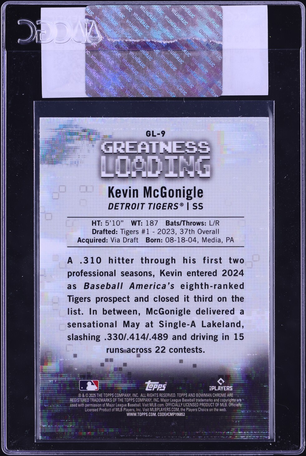 2025 Bowman Chrome Greatness Loading Kevin McGonigle PROSPECT #GL-9 CGC AUTH