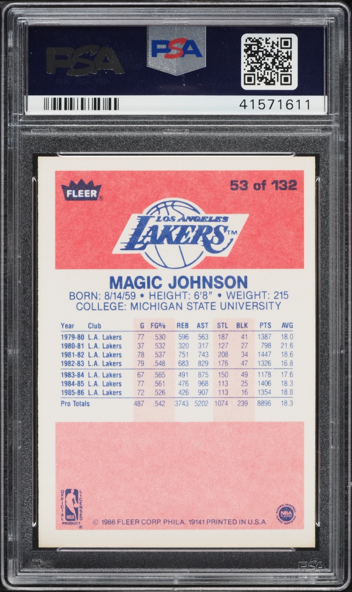 1986 Fleer Basketball Magic Johnson #53 PSA 9 MINT