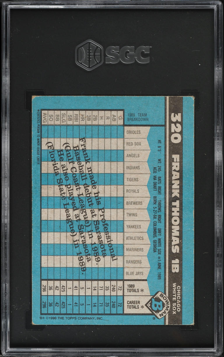 1990 Bowman Frank Thomas ROOKIE #320 SGC 3 VG