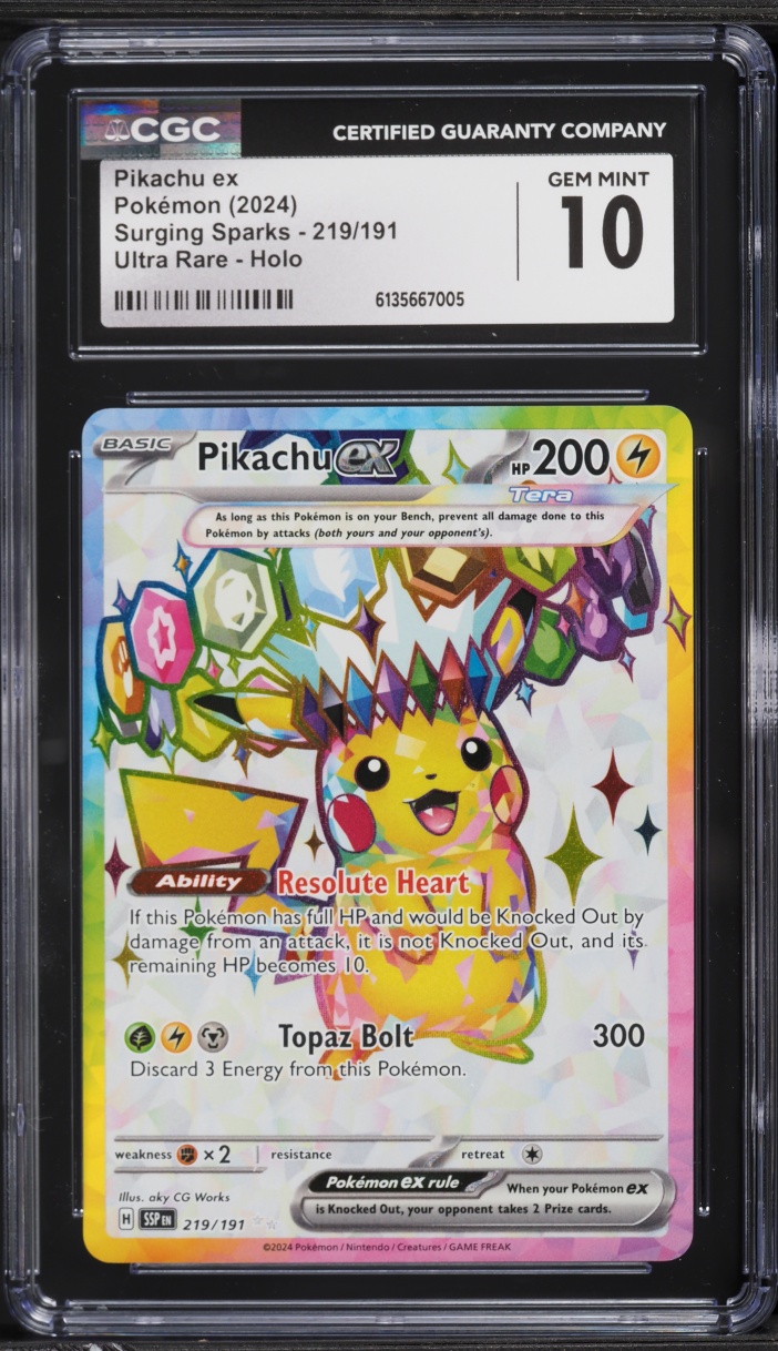 2024 Pokemon Scarlet & Violet Surging Sparks Full Art Pikachu ex #219 CGC 10 GEM MINT