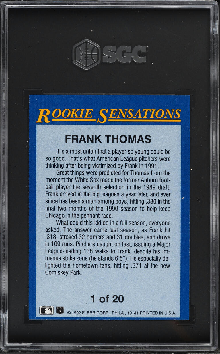 1992 Fleer Rookie Sensations Frank Thomas ROOKIE #1 SGC 8 NM-MT