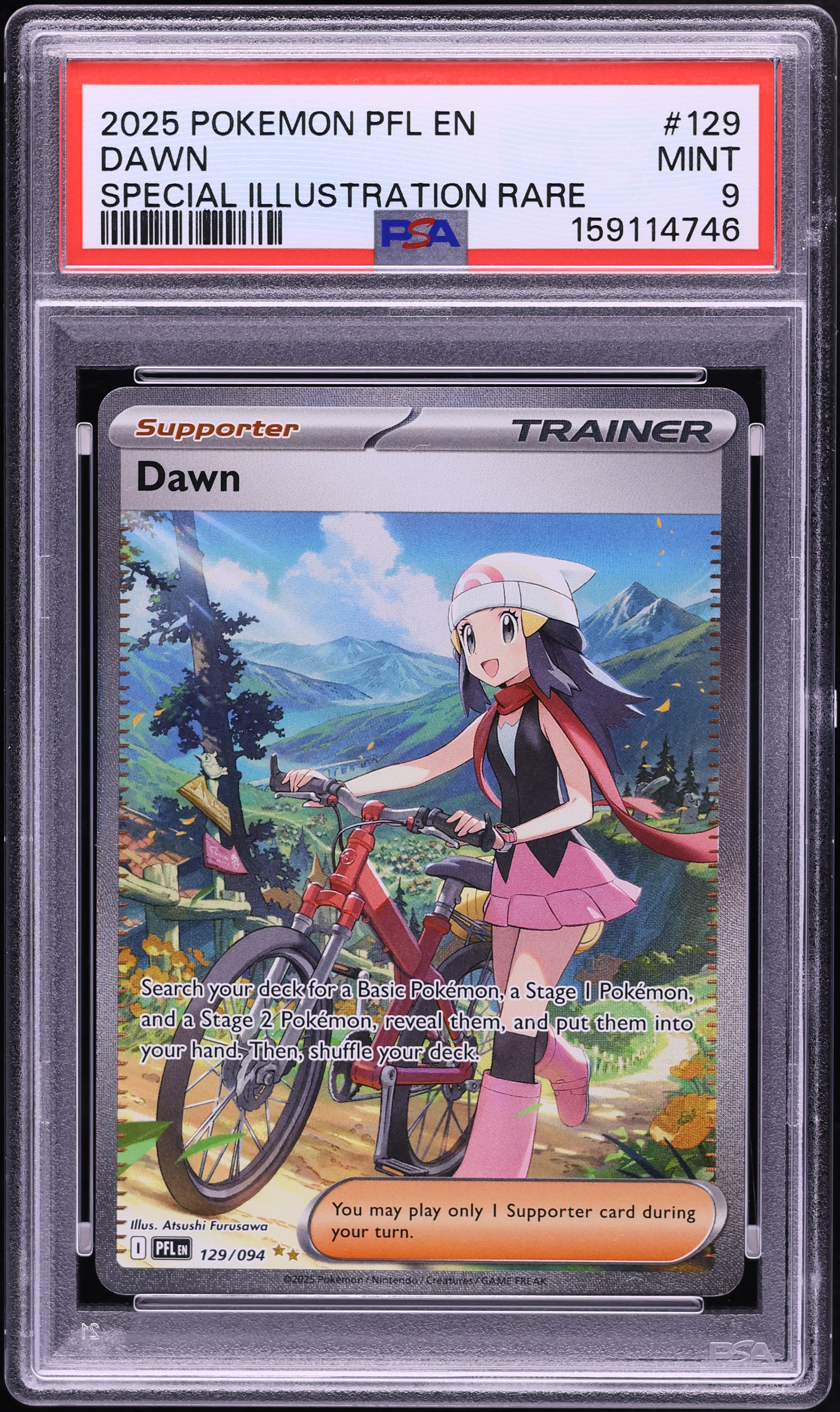 2025 Pokemon Mega Evolution Phantasmal Flames SIR Dawn #129 PSA 9 MINT