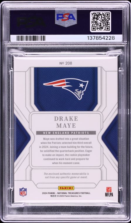 2024 National Treasures Drake Maye ROOKIE PATCH /99 #208 PSA 10 GEM MINT