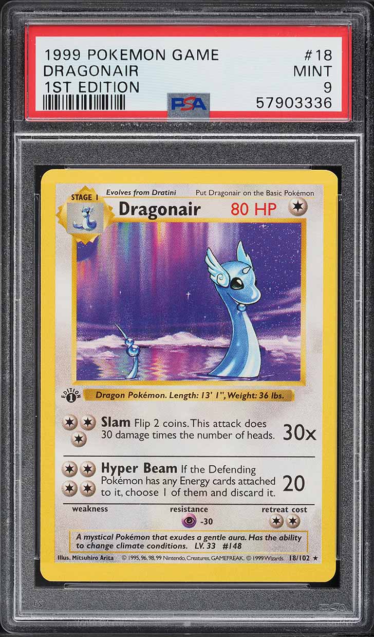 1999 Pokemon Base Set Shadowless 1st Edition Dragonair #18 PSA 9 MINT