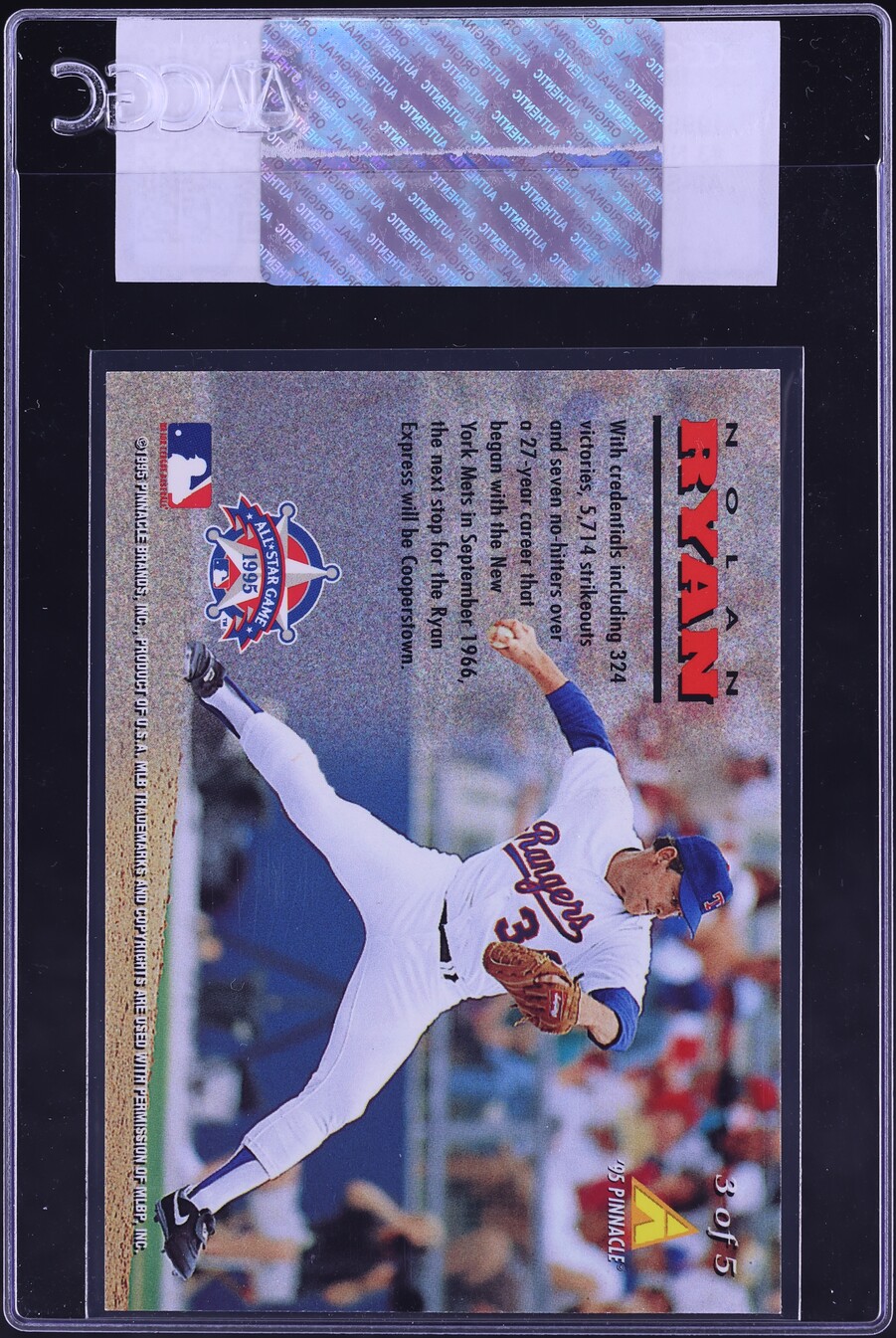 1995 Pinnacle Fanfest All-Star Game Promo Nolan Ryan #3 CGC AUTH