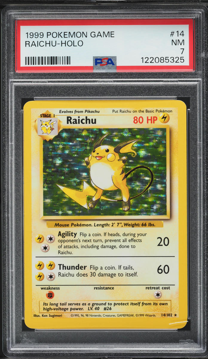 1999 Pokemon Base Set Holo Raichu #14 PSA 7 NRMT