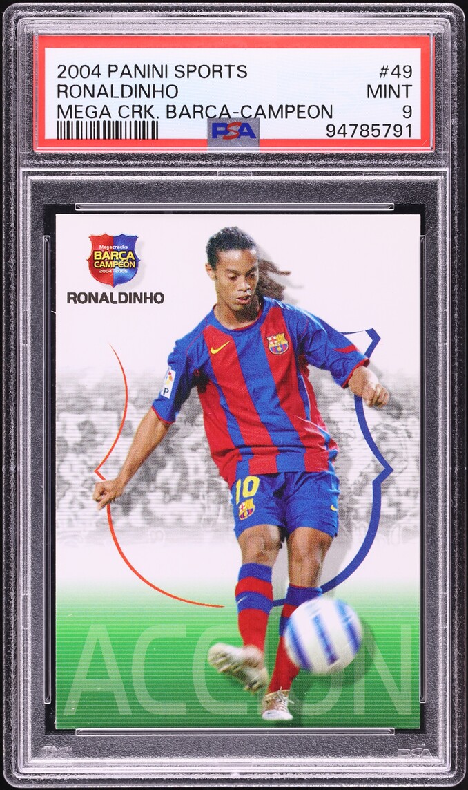 2004 Panini Sports Mega Cracks Barca Campeon Ronaldinho #49 PSA 9 MINT
