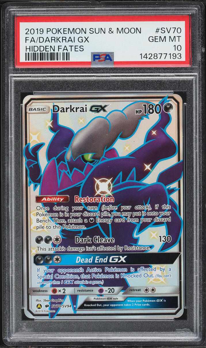 2019 Pokemon Sun & Moon Hidden Fates Shiny Darkrai GX #SV70 PSA 10 GEM MINT