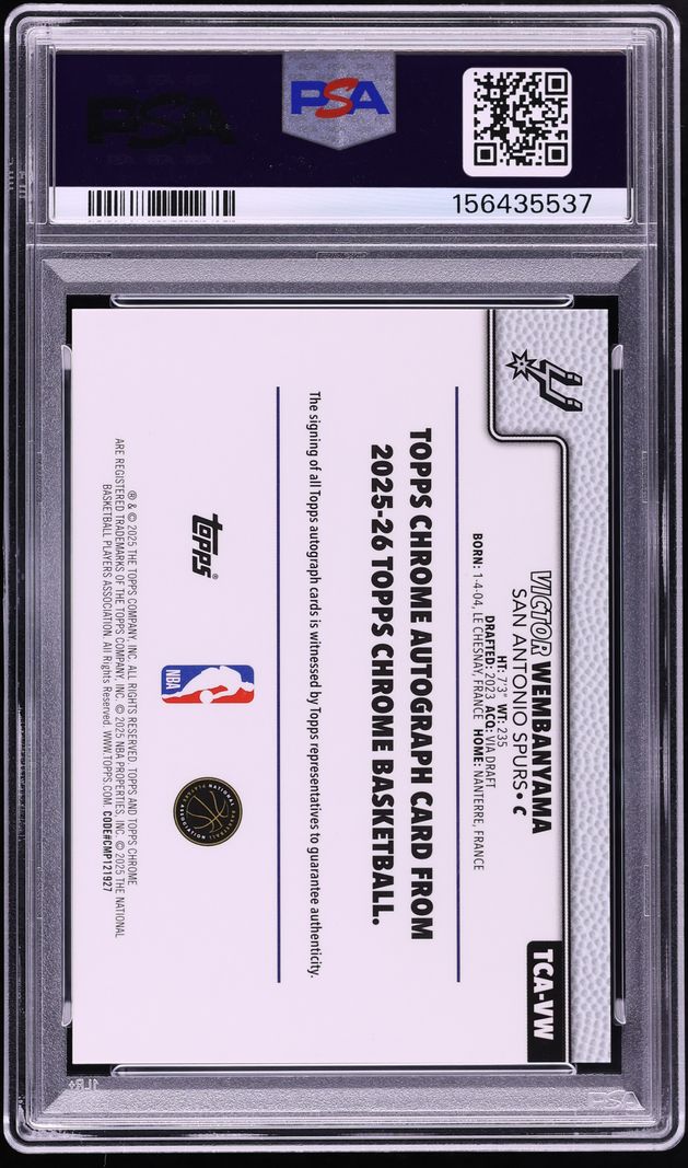 2025 Topps Chrome Orange Refractor Victor Wembanyama AUTO DNA 9 JSY # 1/25 #TCA-VW PSA 9 MINT