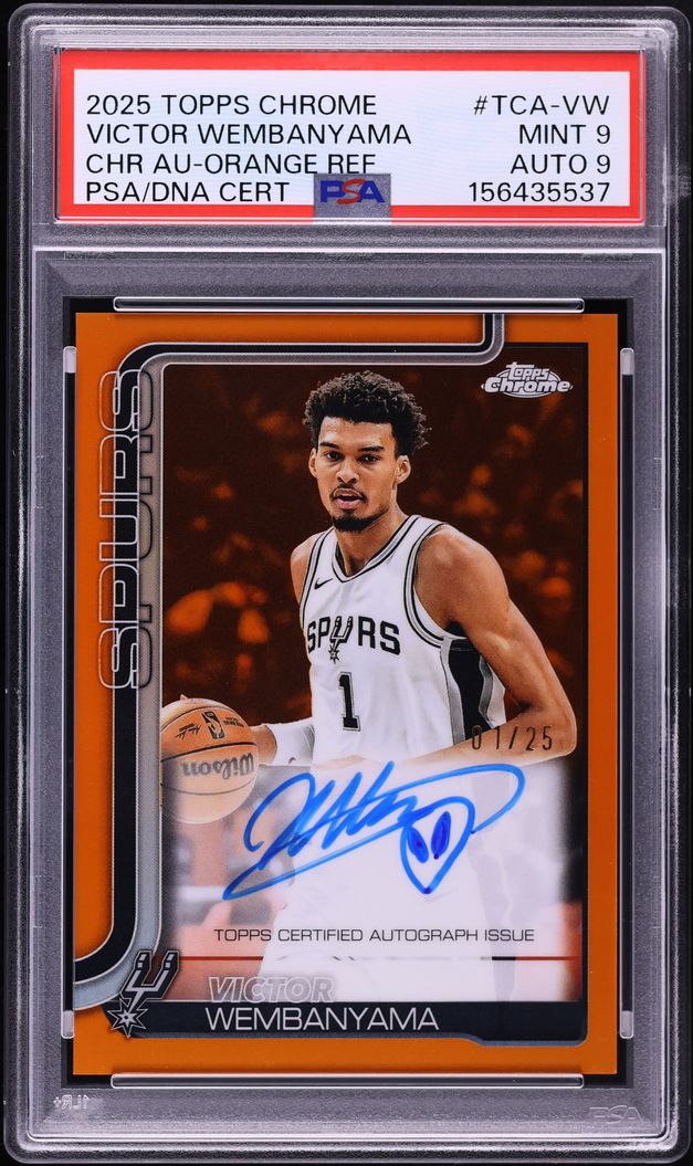 2025 Topps Chrome Orange Refractor Victor Wembanyama AUTO DNA 9 JSY # 1/25 #TCA-VW PSA 9 MINT