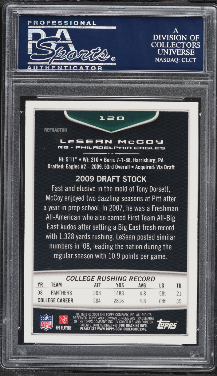 2009 Bowman Chrome Refractor LeSean McCoy ROOKIE #120 PSA 9 MINT
