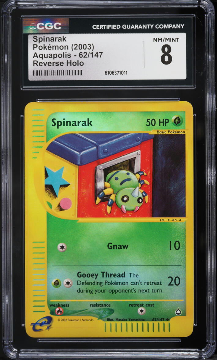 2003 Pokemon Aquapolis Reverse Holo Spinarak #62 CGC 8 NM-MT