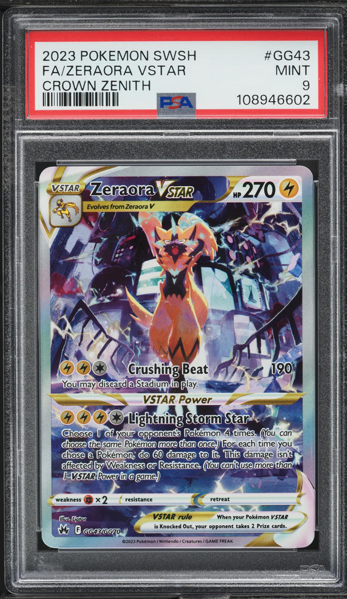 2023 Pokemon Sword & Shield Crown Zenith Full Art Zeraora VSTAR #GG43 PSA 9 MINT