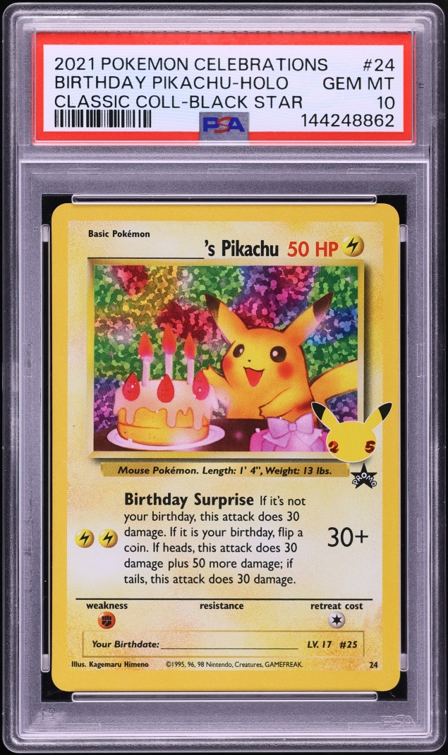 2021 Pokemon SWSH Promo Celebrations Classic Collection Holo Birthday Pikachu #24 PSA 10