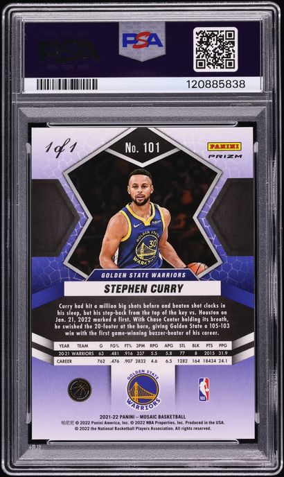 2021 Panini Mosaic Nebula Choice Stephen Curry 1/1 #101 PSA 9 MINT - Photo 2