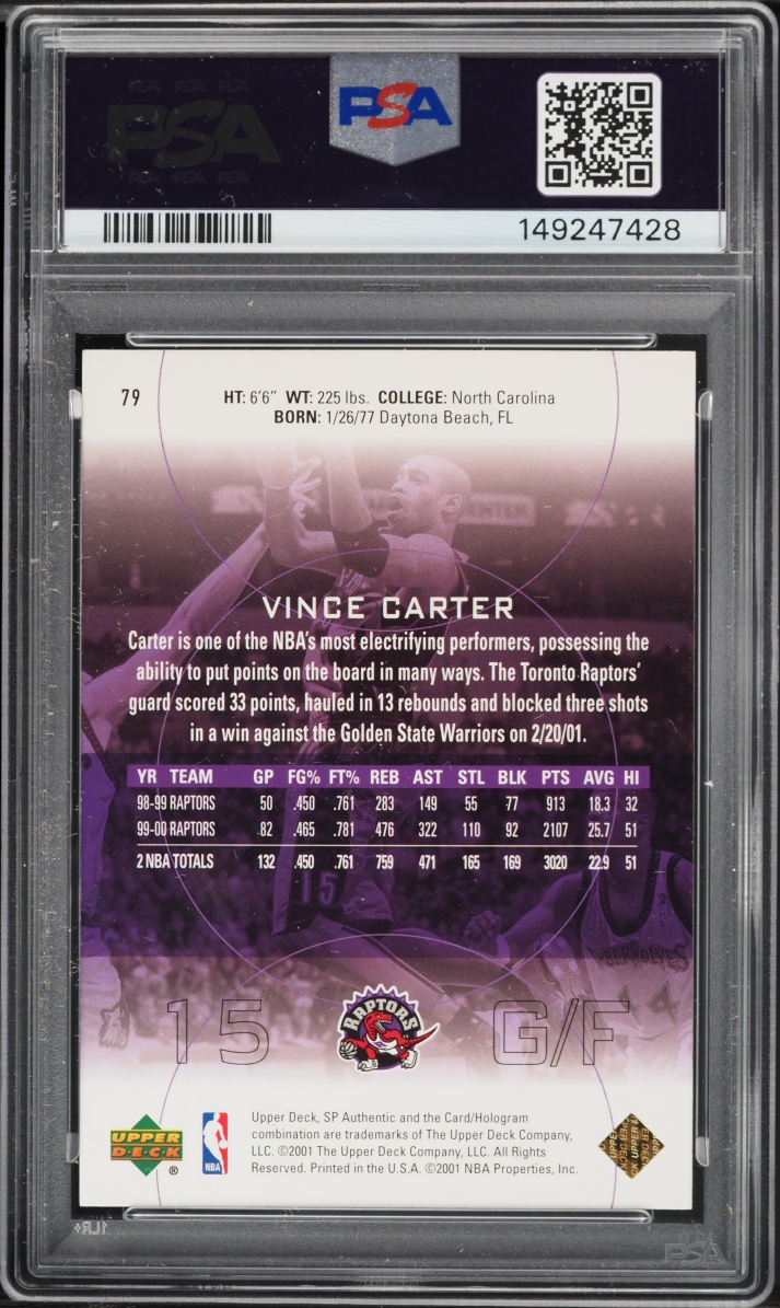 2000 Sp Authentic Vince Carter #79 PSA 9 MINT