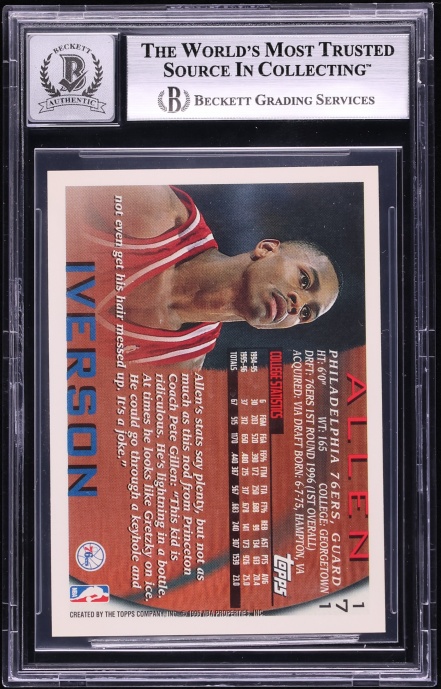 1996 Topps Basketball Allen Iverson ROOKIE AUTO #171 BGS AUTH
