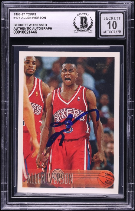 1996 Topps Basketball Allen Iverson ROOKIE AUTO #171 BGS AUTH