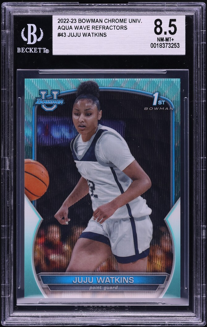 2022 Bowman Chrome University Aqua Wave Refractor Juju Watkins ROOKIE /299 #43 BGS 8.5 NM-MT+