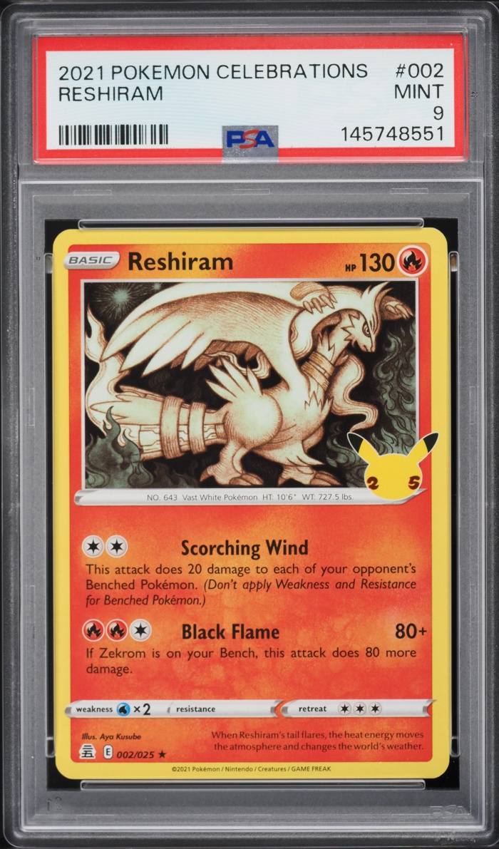 2021 Pokemon Sword & Shield Celebrations Holo Reshiram #2 PSA 9 MINT