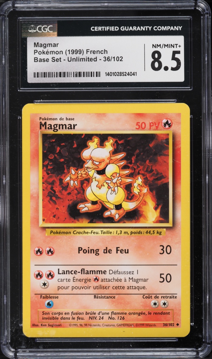 1999 Pokemon French Base Set Magmar #36 CGC 8.5 NM-MT+