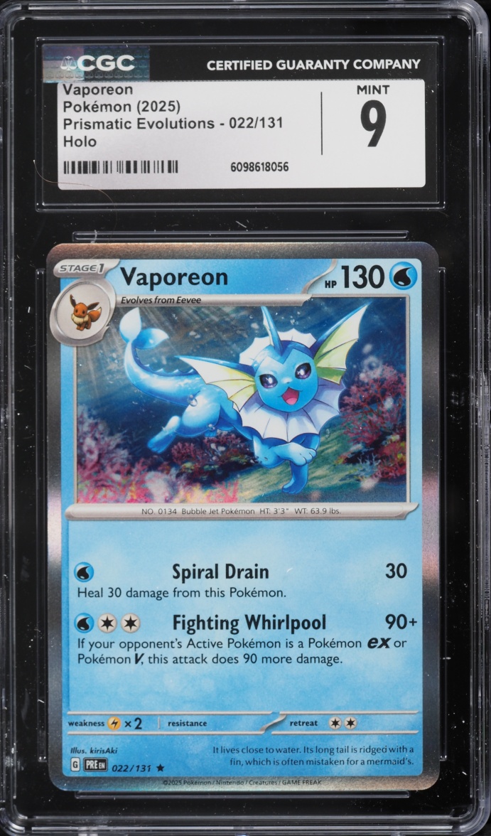 2025 Pokemon Scarlet & Violet Prismatic Evolutions Holo Vaporeon #22 CGC 9 MINT