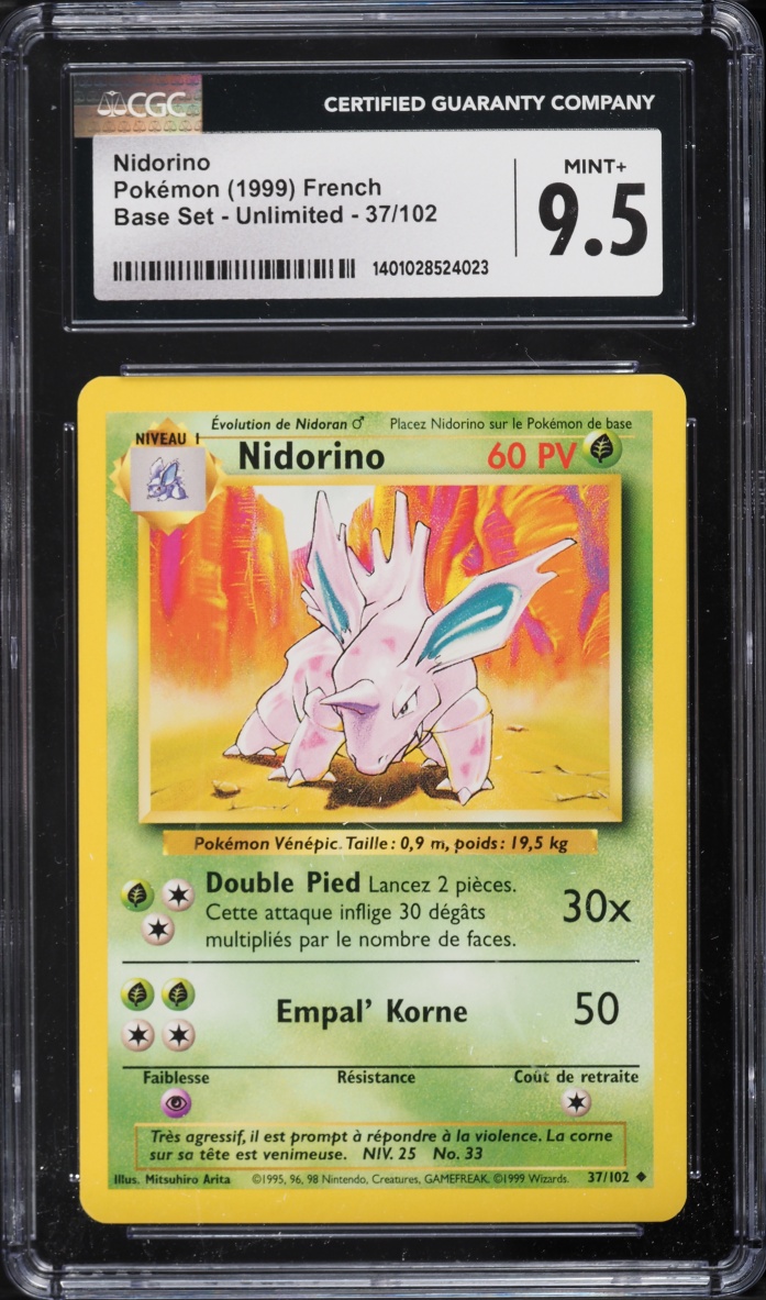 1999 Pokemon French Base Set Nidorino #37 CGC 9.5 MINT+