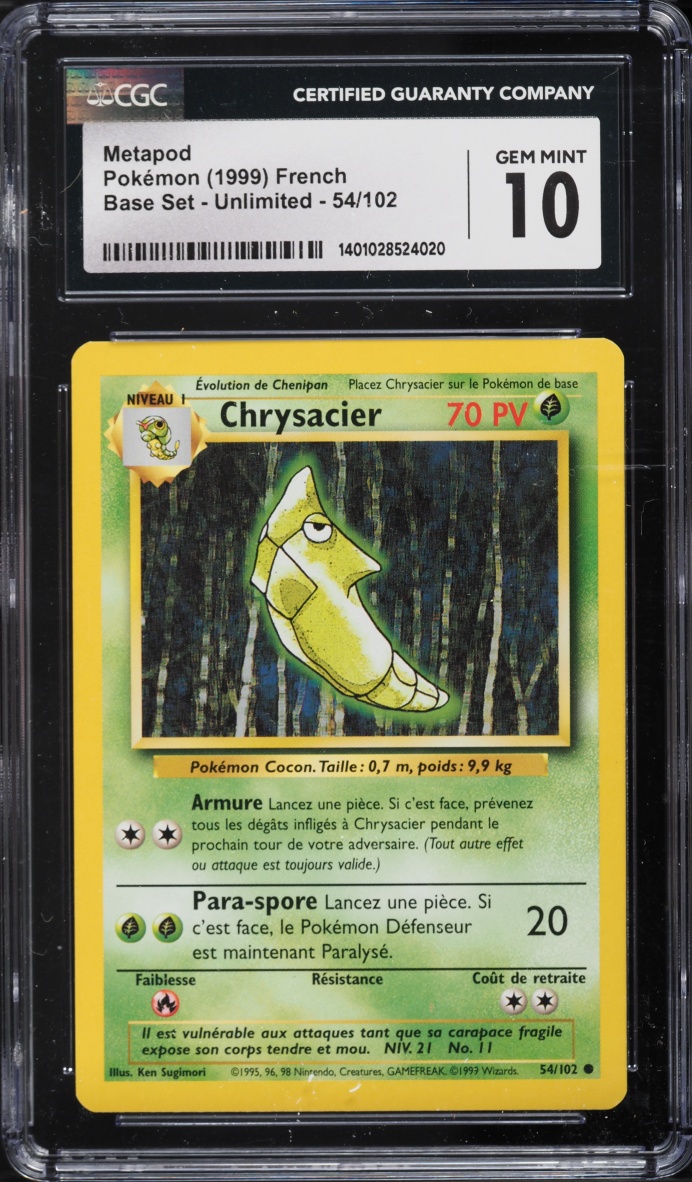 1999 Pokemon French Base Set Metapod #54 CGC 10 GEM MINT