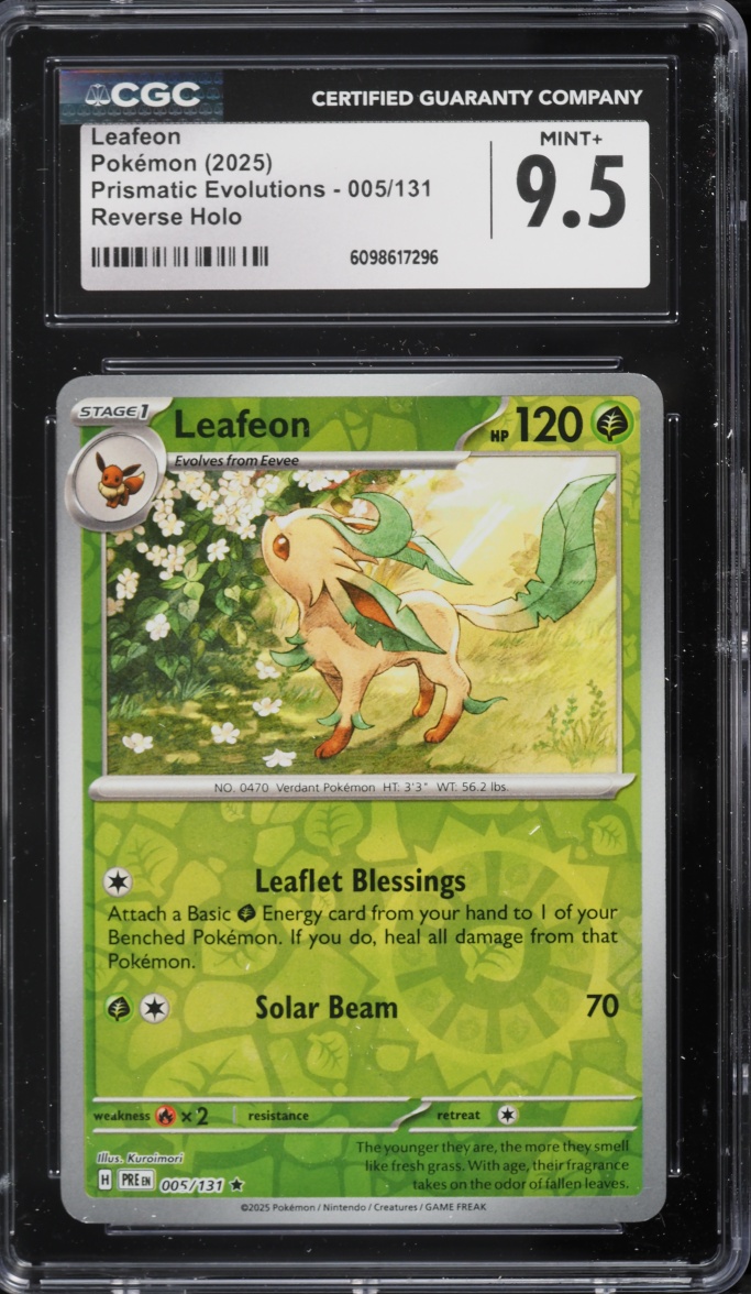 2025 Pokemon Scarlet & Violet Prismatic Evolutions Reverse Holo Leafeon #5 CGC 9.5 MINT+
