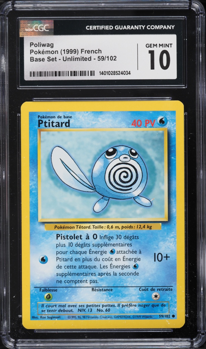 1999 Pokemon French Base Set Poliwag #59 CGC 10 GEM MINT