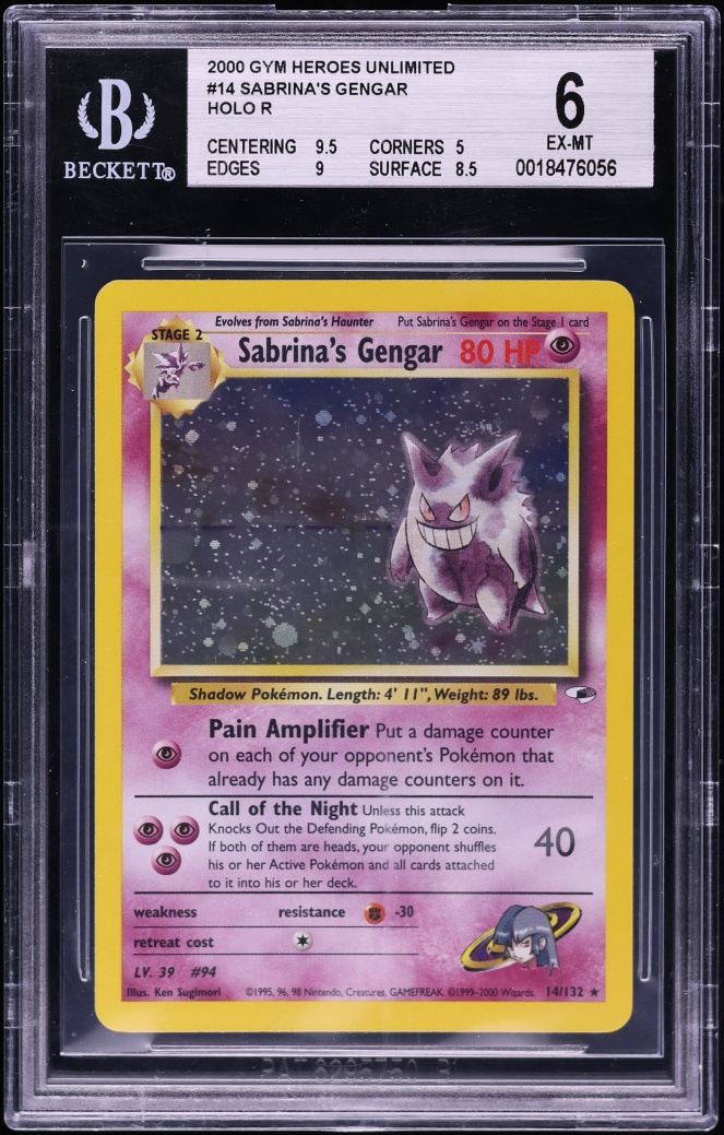 2000 Pokemon Gym Heroes Holo Sabrina's Gengar #14 BGS 6 EXMT