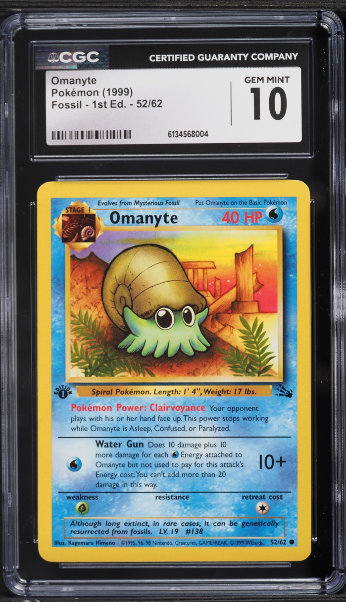 1999 Pokemon Fossil 1st Edition Omanyte #52 CGC 10 Gem Mint