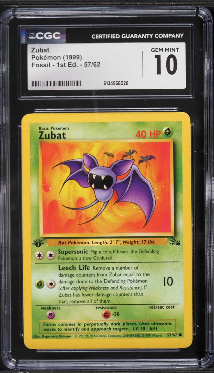 1999 Pokemon Fossil 1st Edition Zubat #57 CGC 10 Gem Mint