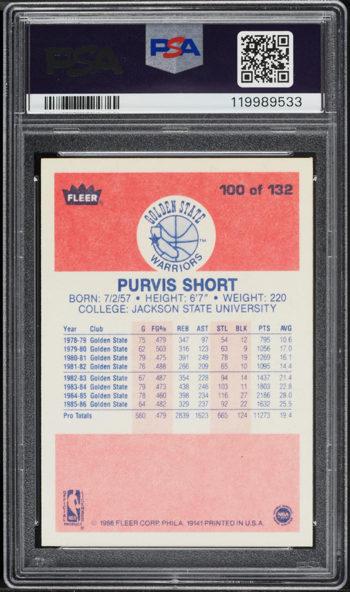 1986 Fleer Basketball Purvis Short #100 PSA 5 EX