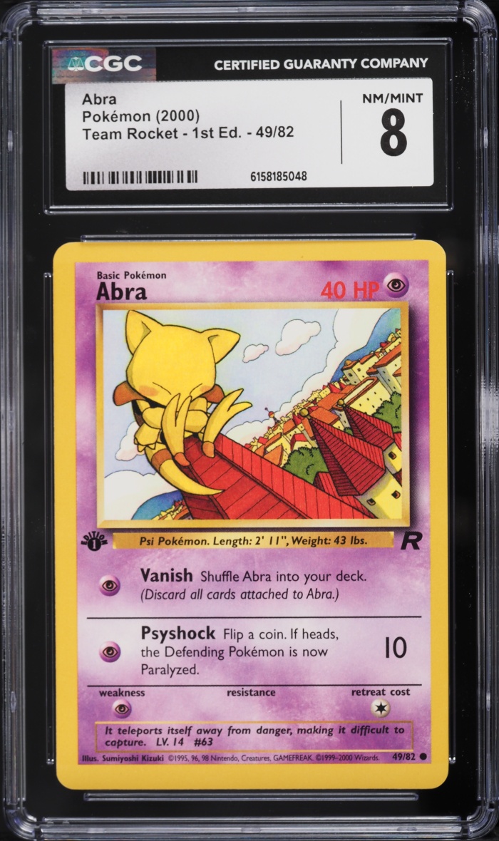 2000 Pokemon Team Rocket 1st Edition Abra #49 CGC 8 NM-MT