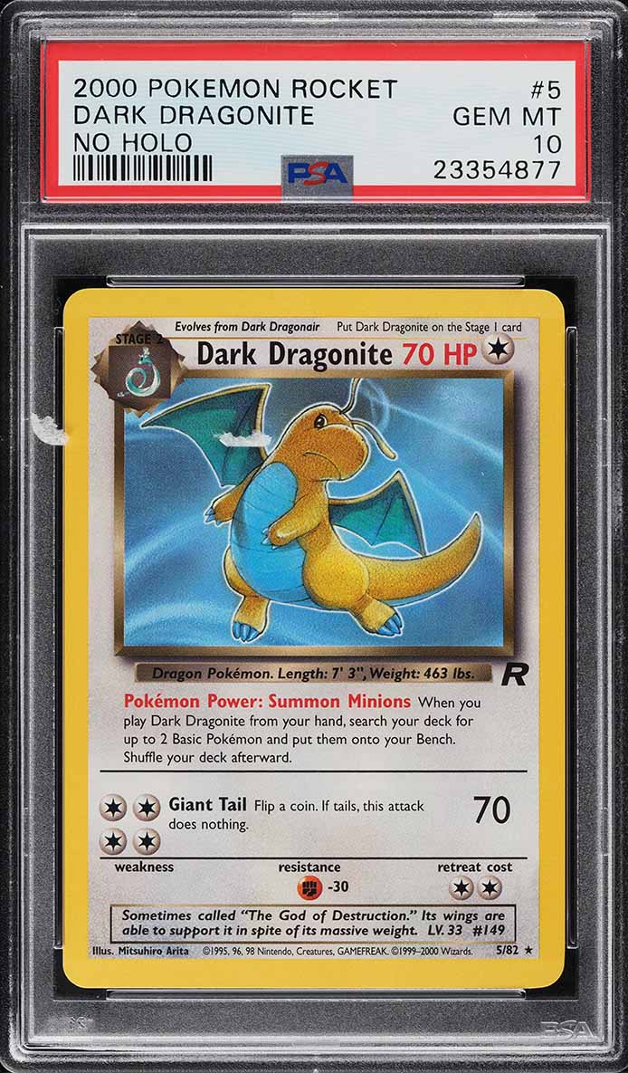 2000 Pokemon Team Rocket No Holo Error Dark Dragonite #5 PSA 10 GEM MINT
