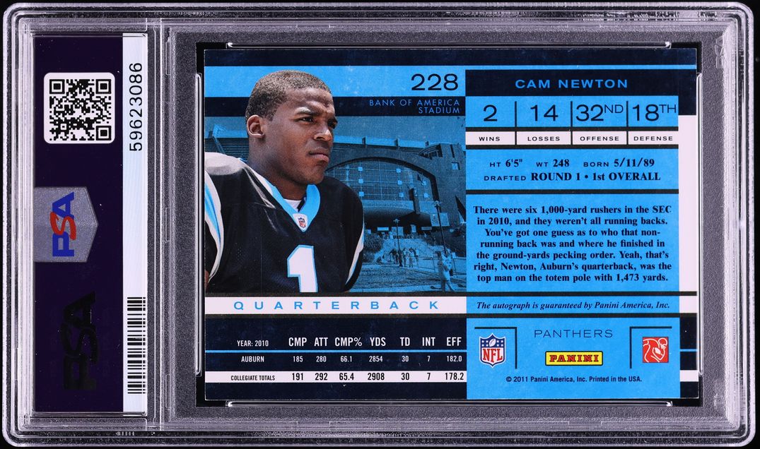 2011 Panini Playoff Contenders Cam Newton ROOKIE AUTO #228 PSA 7 NRMT