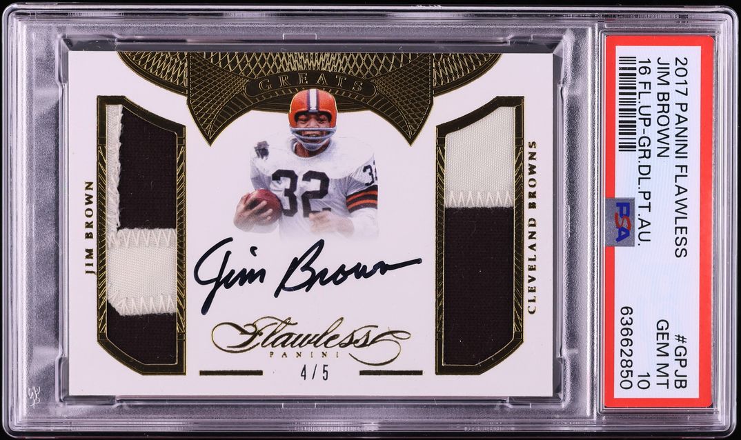 2017 Panini Flawless '16 Update 16 Grea Dual Jim Brown PATCH AUTO /5 #GPJB PSA 10 GEM MINT