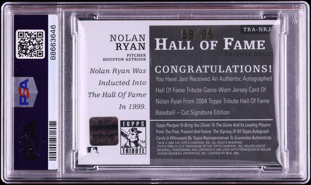2004 Topps Tribute HOF Relic Nolan Ryan PATCH AUTO DNA 10 /95 #TRA-NJR PSA 8 NM-MT