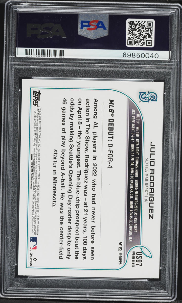 2022 Topps Update Julio Rodriguez ROOKIE #US97 PSA 10 GEM MINT
