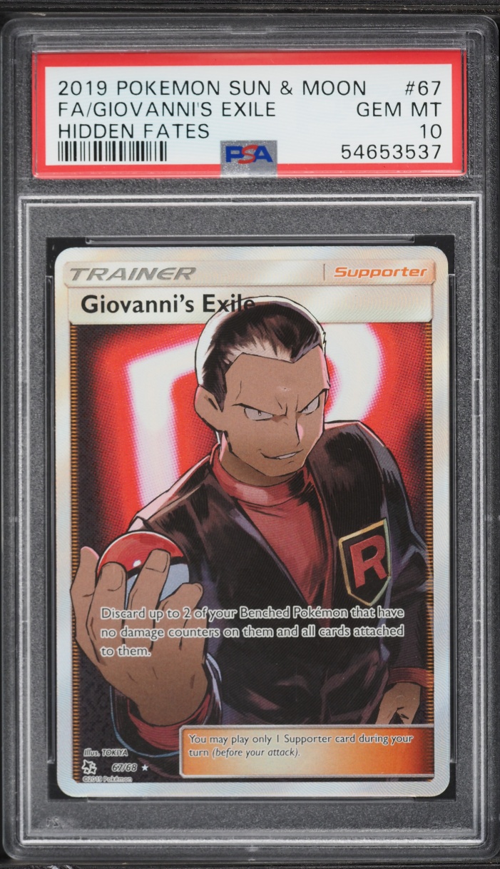 2019 Pokemon Sun & Moon Hidden Fates Full Art Giovanni's Exile #67 PSA 10 GEM MINT