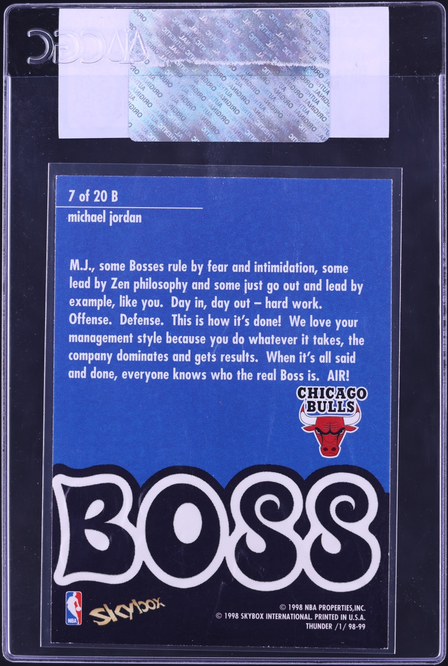 1998 Skybox Thunder Boss Michael Jordan #7B CGC AUTH