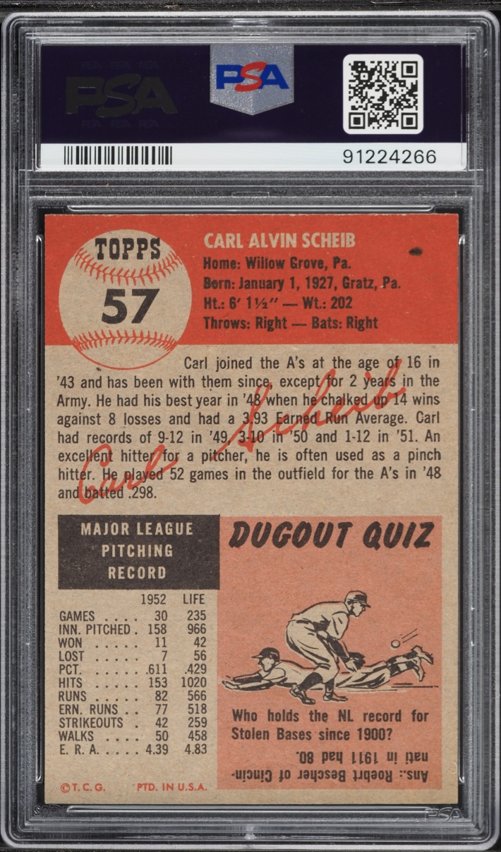 1953 Topps Carl Scheib #57 PSA 8 NM-MT