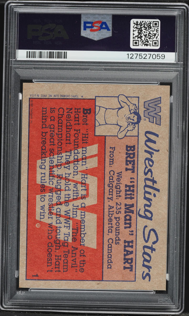 1987 Topps WWF Wrestling Bret "Hit Man" Hart ROOKIE #1 PSA 8 NM-MT