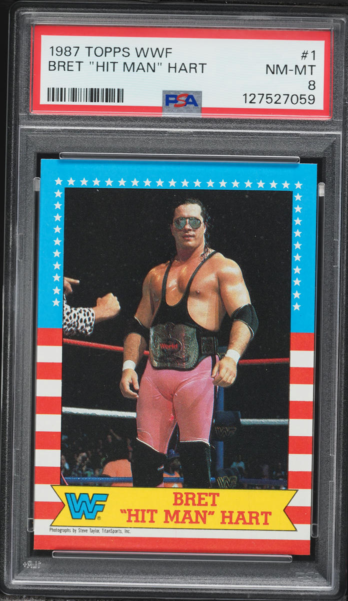 1987 Topps WWF Wrestling Bret "Hit Man" Hart ROOKIE #1 PSA 8 NM-MT