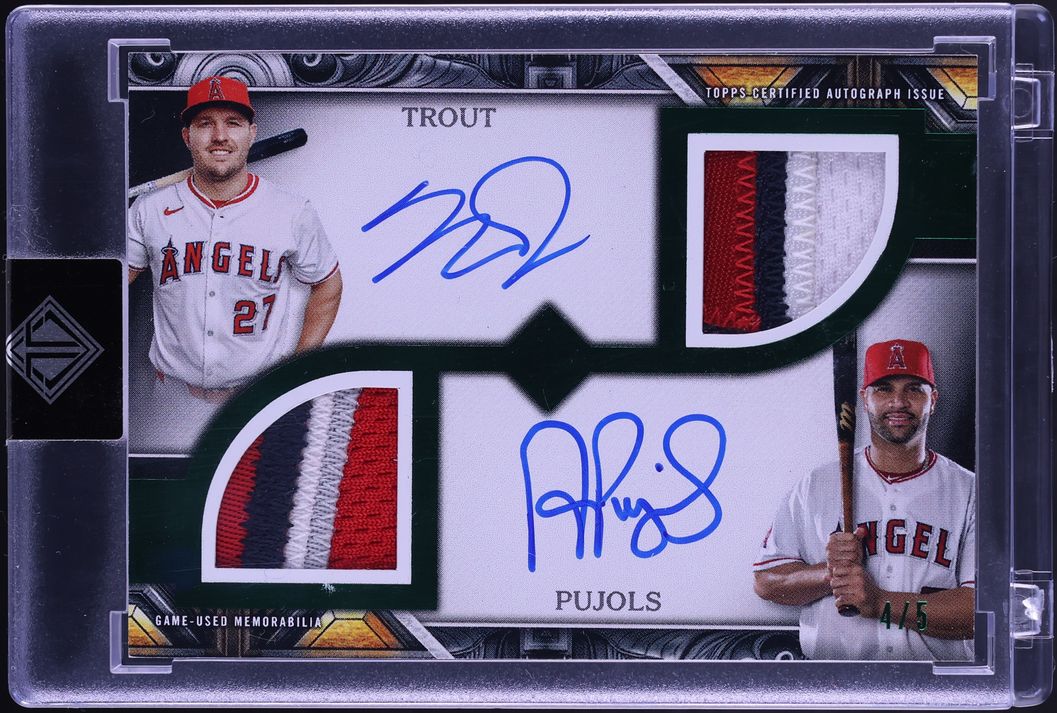 2025 Topps Transcendent Collection Dual Emerald Mike Trout Albert Pujols PATCH AUTO /5 #DPA-TP
