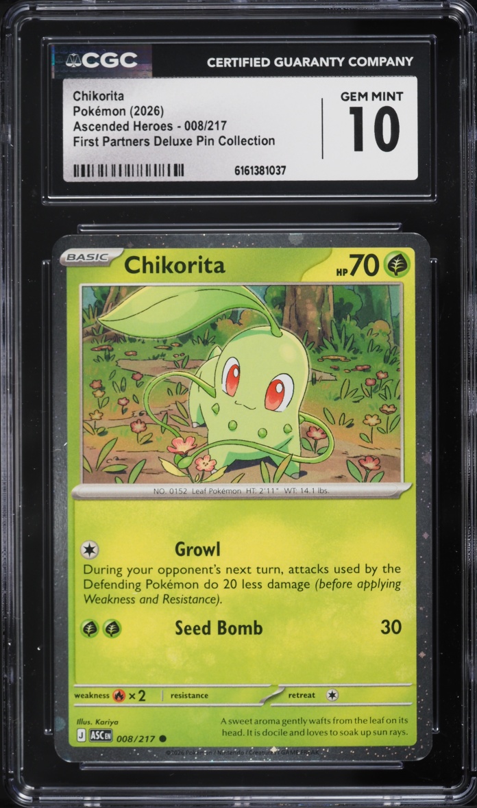 2026 Pokemon Mega Evolution Ascended Heroes First Partners Deluxe Pin Chikorita #8 CGC 10 GEM